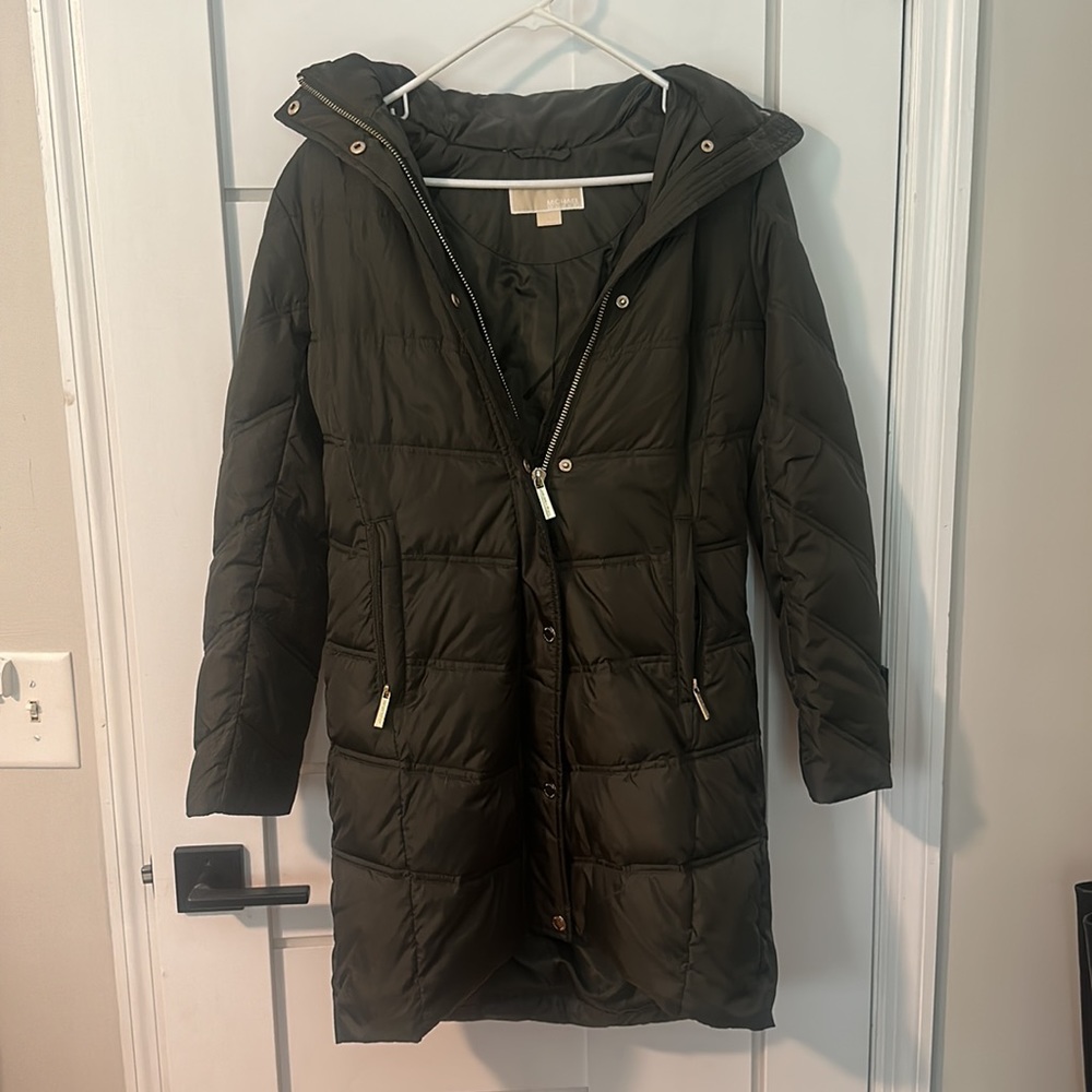 Hunter green Michael kors midlength down filler puffer XS